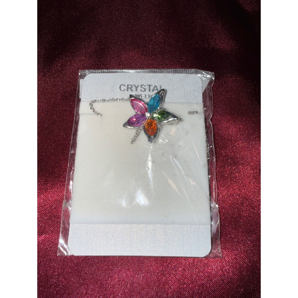 Multicolor Crystal Flower‎ Pendant Necklace Silver Tone Adjustable Chain New